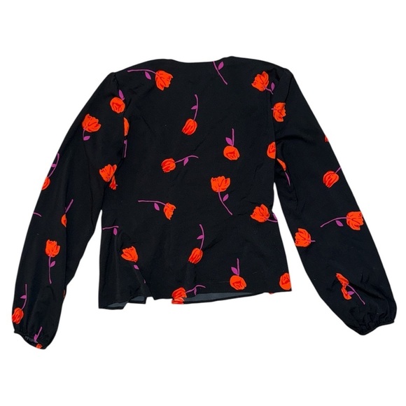 Urban Outfitters black purple orange floral wrap blouse women’s size medium - Picture 2 of 9